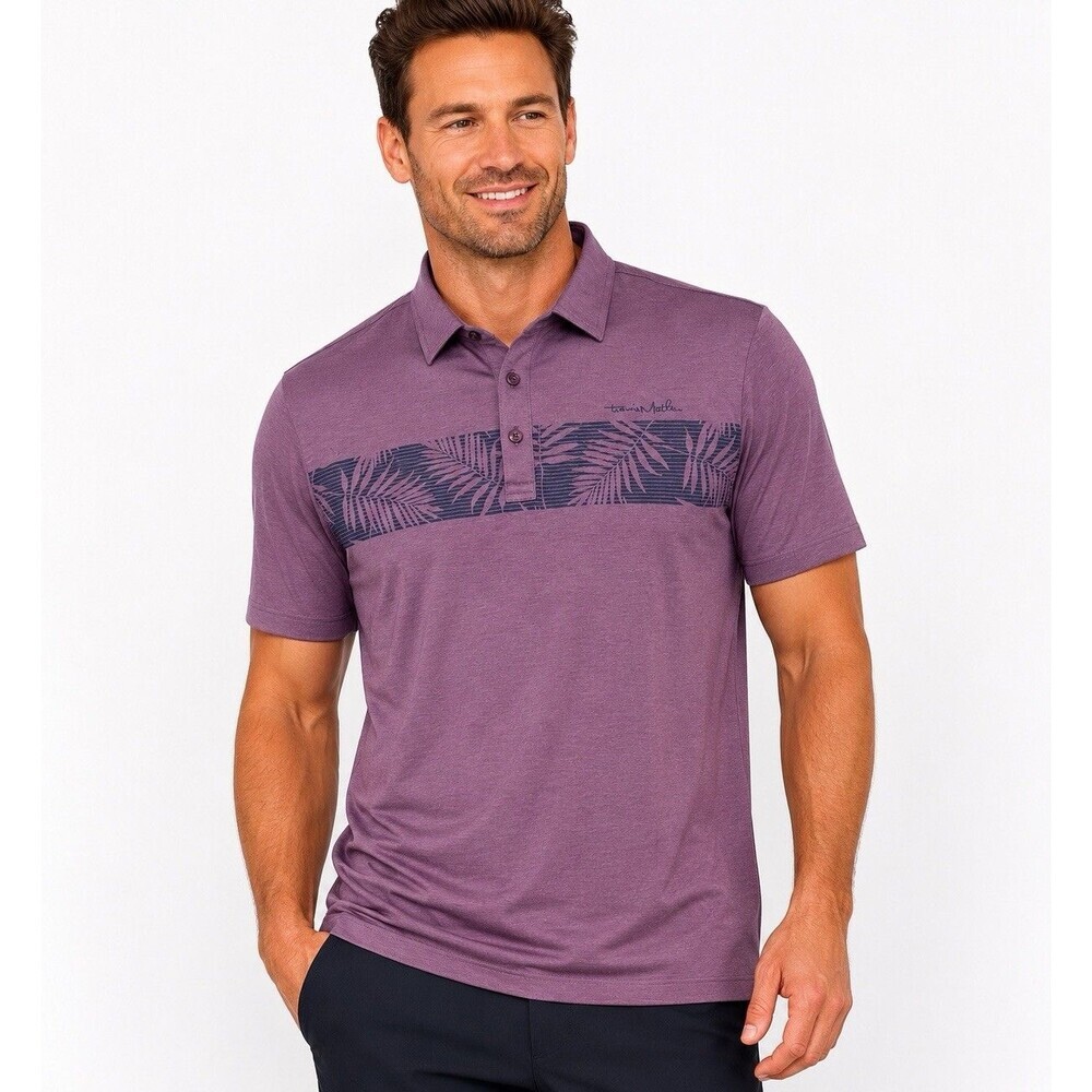 TravisMathew Heather Localism Leaf Stripe Golf Polo Shirt Purple XXL Stretch